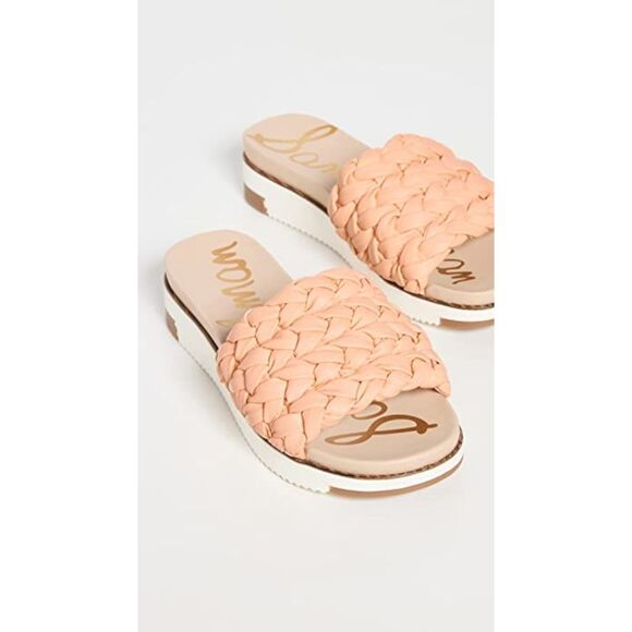 NWT SAM EDELMAN Womens Orange Ainslie Round Toe Wedge Slip On Slide Sandals 9 M - Picture 3 of 4